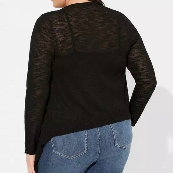 Torrid Black Slub Knit Open Front Draped Waterfall Cardigan Plus Size 2 2X - Picture 2 of 11